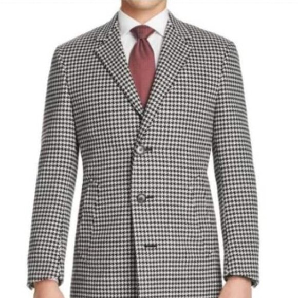 Mens Overcoat Topcoat For Men Winter Fabric Mens Black White  Houndstooth W